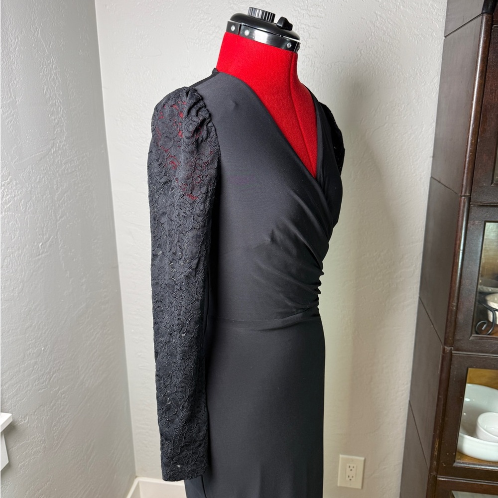 Lauren Ralph Lauren Black Wrap Sheath Dress Lace Long Sleeve Cocktail Size 0 - Picture 4 of 12